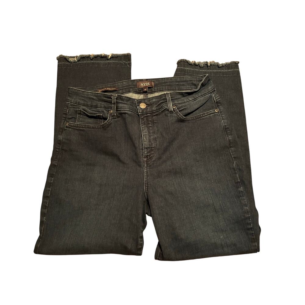 NYDJ Marilyn Straight Dark Wash Distressed Jean Sz 12